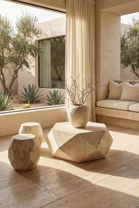 طقم طاولات سداسية – 3 قطع فيبر سمنت