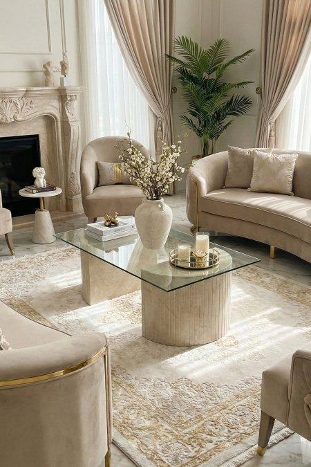 طاولة صالون مستطيلة زجاج – قاعدة مخططة + قاعدة بلوك (125×75×40)