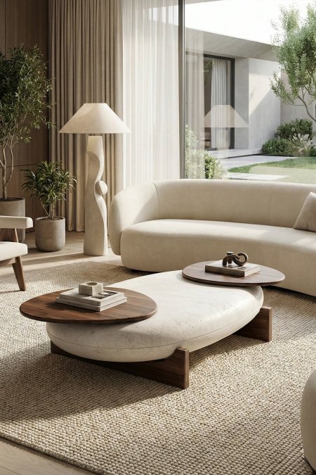 طاولة وسط حجر مع خشب ثابت