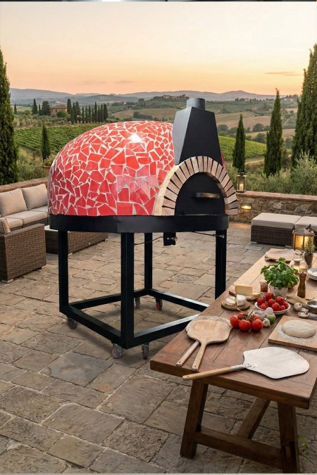 فرن بيتزا موزاييك أحمر دائري