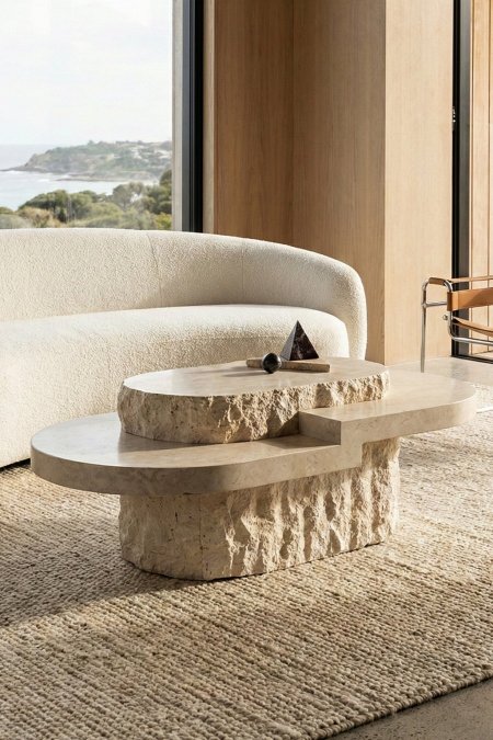 طاولة وسط حجر طبيعي قطعة واحدة