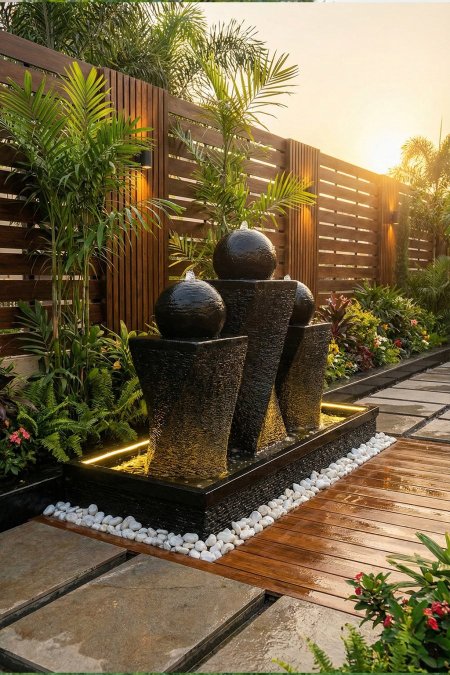 نافورة مودرن 3 كرات بإضاءة LED دافئة