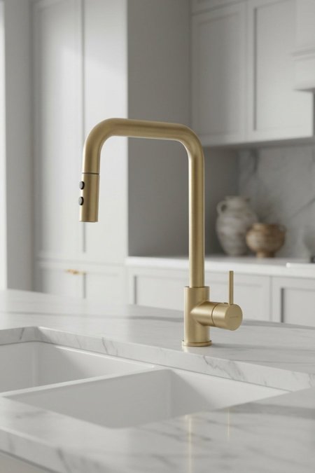 حنفية مطبخ ذهبي مطفي عالية