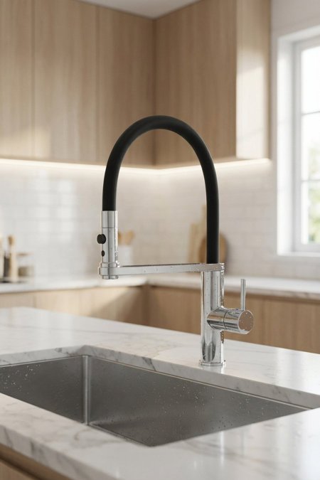 حنفية مطبخ سحب كروم مع أسود