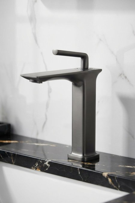 حنفية مغسلة طويلة مربّعة – غرافيت داكن