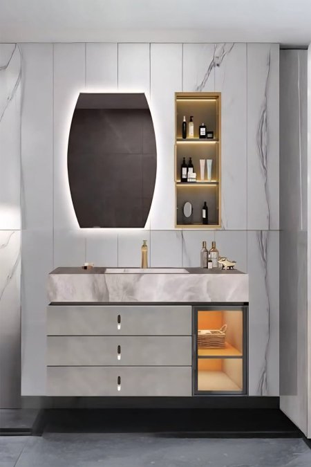 طقم مغسلة حمّام رخامي رمادي