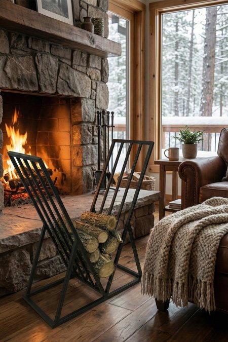 حامل حطب حديد زاوية