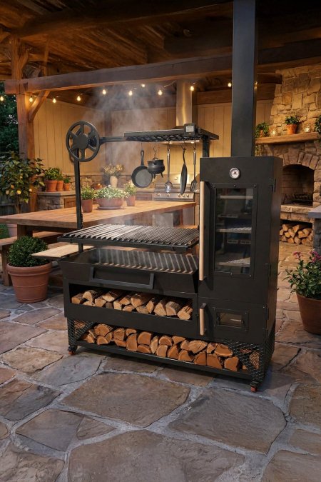 مطبخ خارجي 1.5م – جريل مع رف ستيك متحرّك + فرن مدخّن