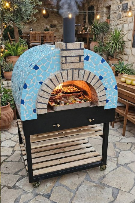 فرن بيتزا موزاييك مستطيل كبير – 120×120 سم