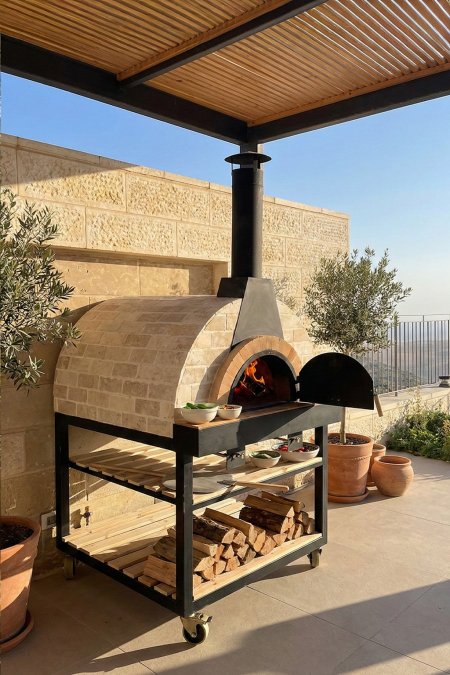 فرن بيتزا حجري مستطيل متوسط – 80×80 سم