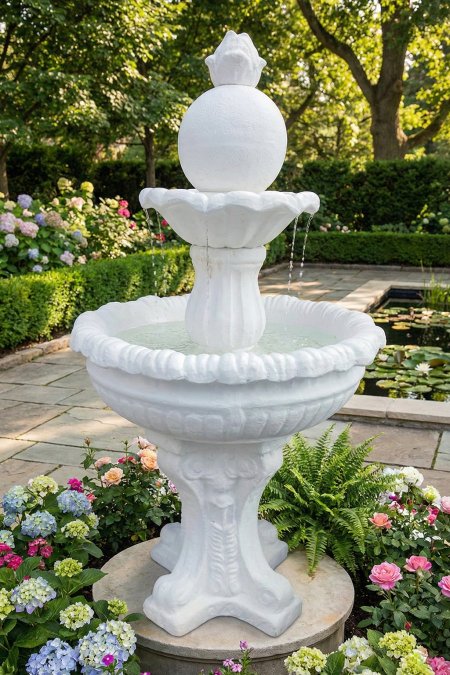 نافورة كلاسيكية طبقتين مع كرة علوية – إسمنت (1.80×0.90م)