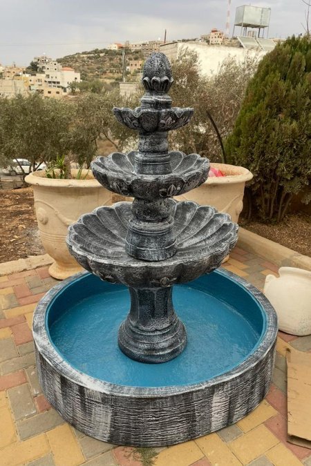 نافورة كلاسيكية 3 طبقات مع حوض دائري – إسمنت (2×1.5م)