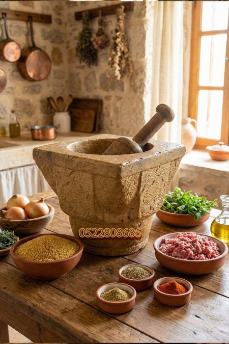 جرن مضقّة لحمة حجر طبيعي (مقاس 35 سم)