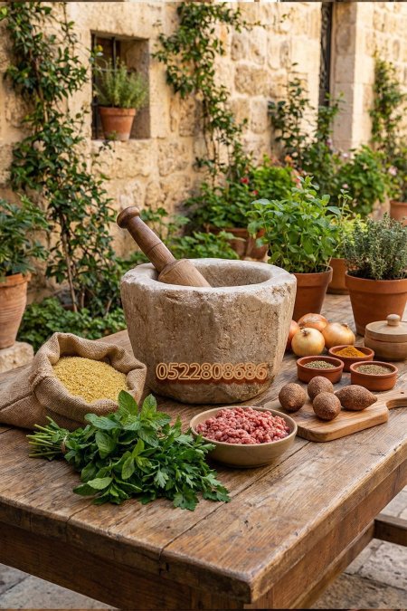 جرن مضقّة لحمة حجر طبيعي (35 سم)