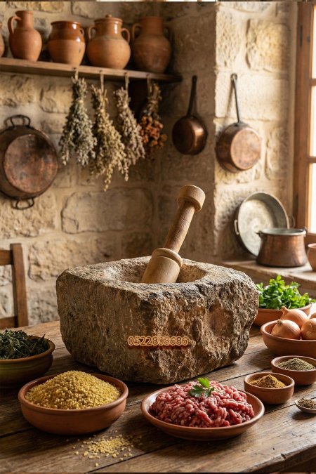 جرن مضقّة لحمة حجر طبيعي خشن (35 سم)