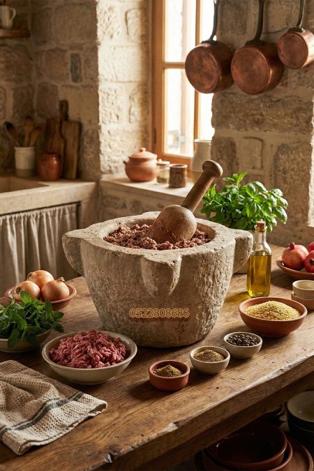 جرن مضقّة لحمة حجر طبيعي – تراثي