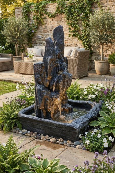 نافورة الشلال الصخري – حوض مربع (تصميم حدائق)
