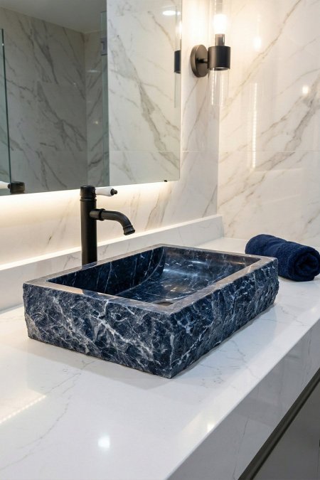 حوض مغسلة رخامي أسود مستطيل – 55×35 سم