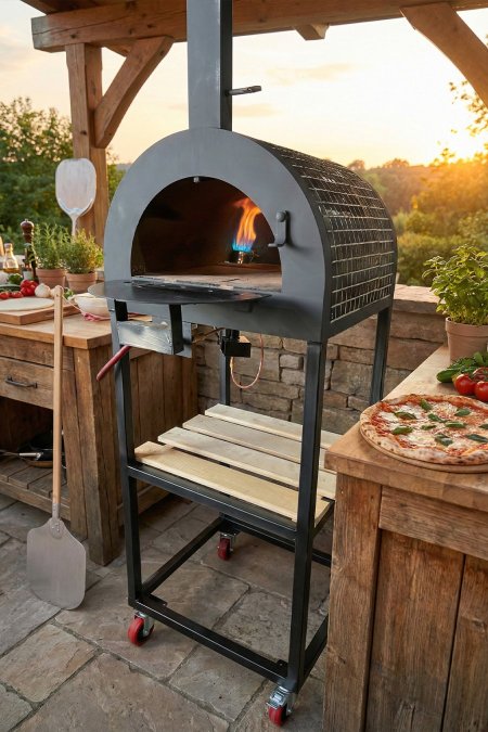 فرن بيتزا قبة حديد مع مدخنة (60×60)