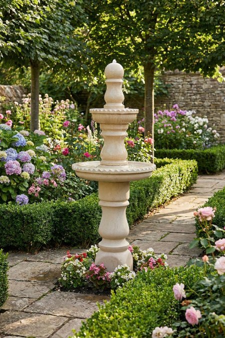 نافورة حدائق كلاسيكية ثلاثية الطبقات – حجر بيج