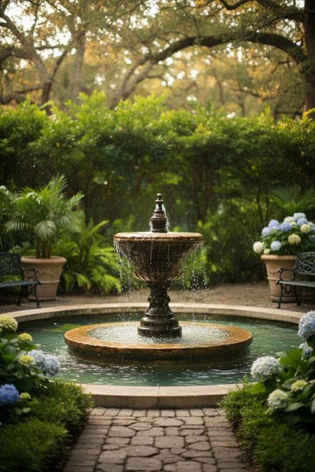 نافورة وسط الحديقة – طبقة واحدة مع حوض دائري (ستايل كلاسيكي)