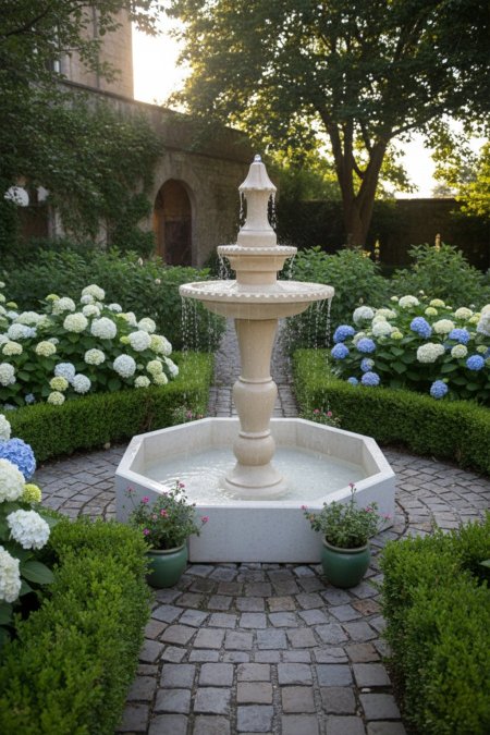 نافورة أميرة الحديقة – طبقتين مع حوض سداسي (لون عاجي)