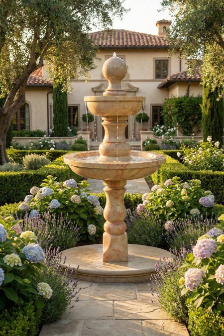 نافورة طبقتين مع كرة علوية – حجر طبيعي