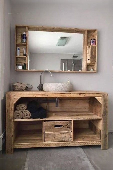 مغسلة خشب ريفي برفوف