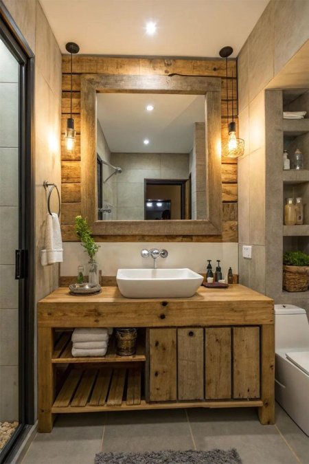 مغسلة خشب ريفي بابين