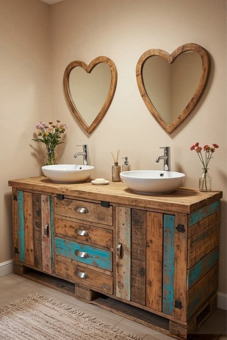 مغسلة خشب ريفي مزدوجة