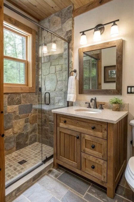 مغسلة خشب ريفي بدرج