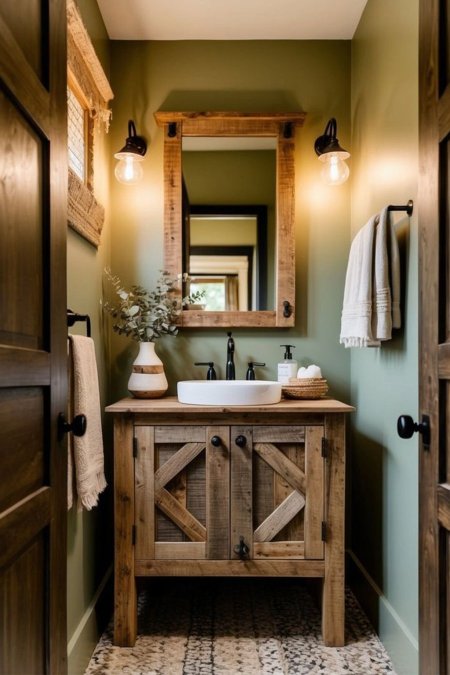 مغسلة خشب ريفي بابين