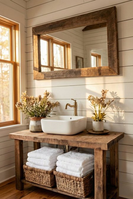 مغسلة خشب ريفي رف سفلي