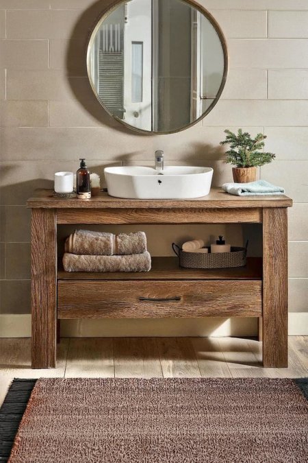 مغسلة خشب درج ورف