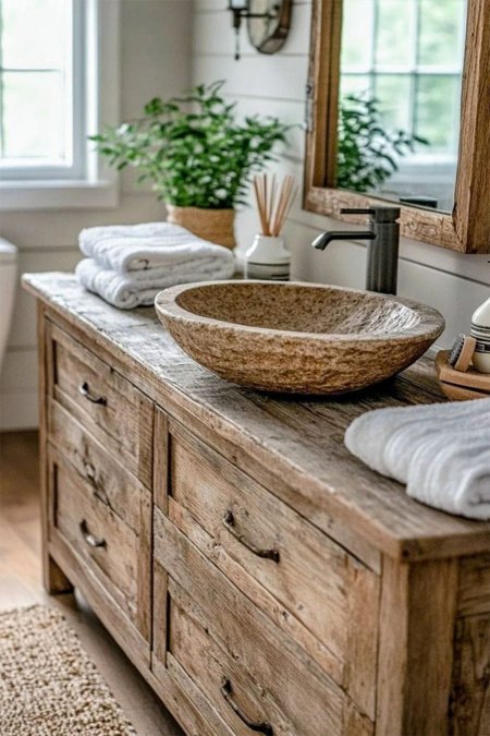 مغسلة خشب أدراج حجر