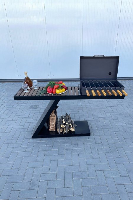 شواية ستاند Z مع غطاء – خشب طبيعي (طول 160 سم)