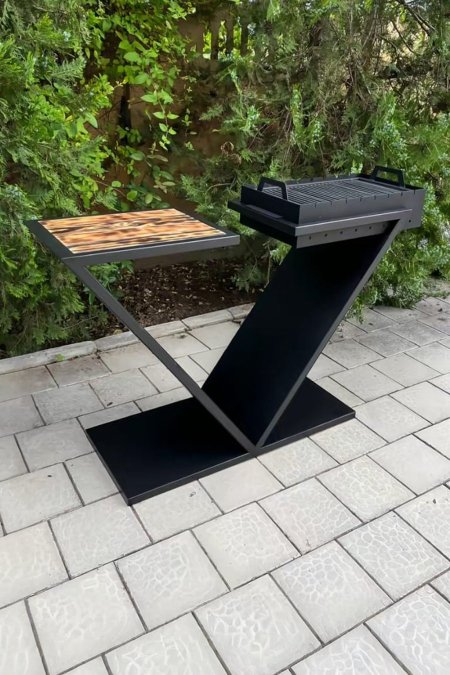 شواية ستاند V مع طاولة خشب طبيعي – طول 160 سم