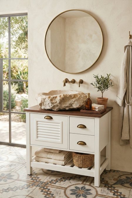 حوض مغسلة صخرة حجر طبيعي (Rock Sink) – 70×60 سم