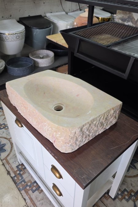 حوض حجر طبيعي – 50×37 سم