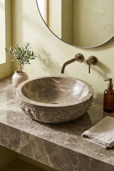 حوض مغسلة حجر دائري بحواف خام