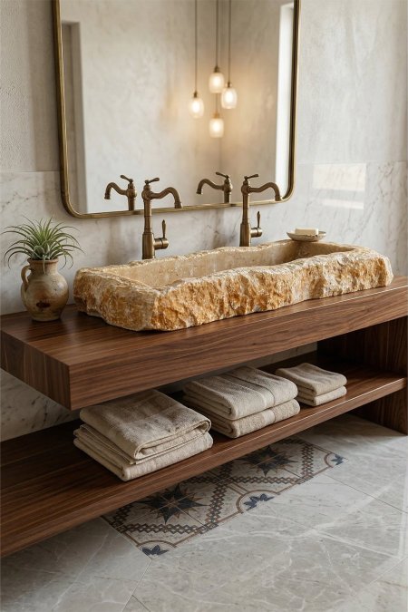 حوض مغسلة حجري طويل – 1.30×0.50 متر