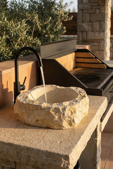 حوض حجر طبيعي دائري (صخري) – مقاس 52 سم