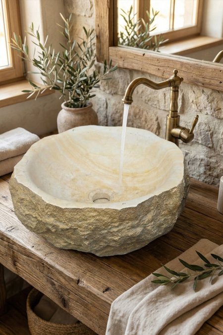 حوض حجر طبيعي دائري (صخري) – مقاس 40 سم