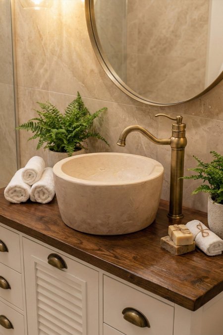 حوض حجر طبيعي دائري – قطر 38 سم