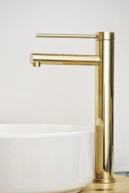 حنفية مغسلة ذهبية طويلة بتصميم دائري