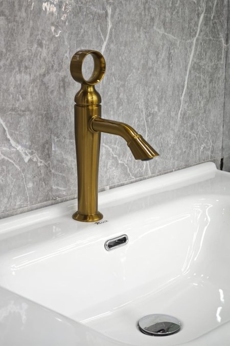 حنفية مغسلة ذهبي معتّق بتصميم فاخر ومقبض دائري