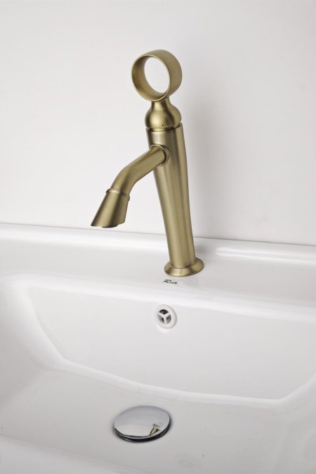 حنفية مغسلة ذهبي معتّق بتصميم فاخر ومقبض دائري