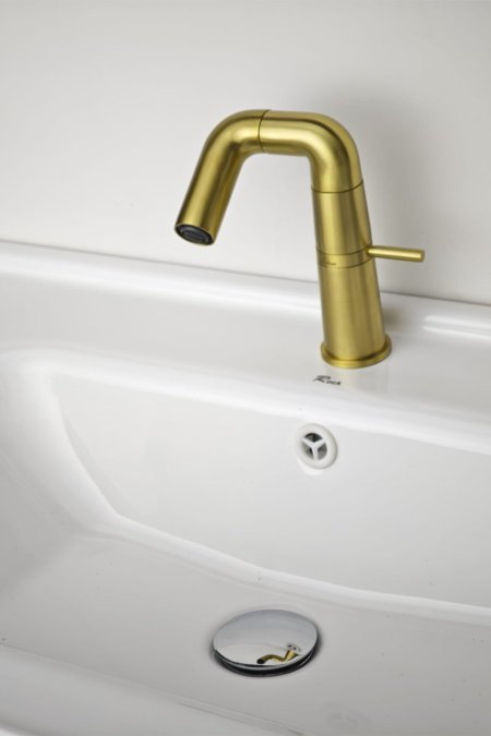 حنفية مغسلة ذهبي معتّق بتصميم عصري انسيابي