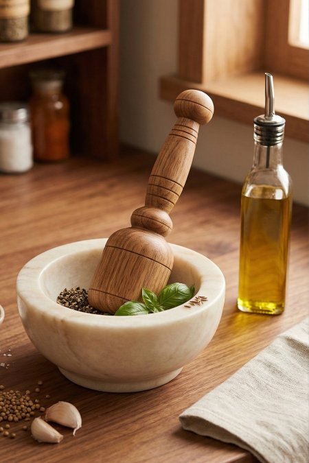 مدقة جرن خشب طبيعي