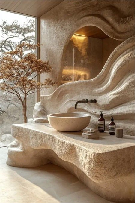 حوض مغسلة حجر طبيعي دائري – تصميم أنيق بلمسة فاخرة